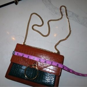 Express Orange and Green Croc-Embossed Clutch